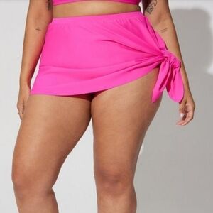 🆕️💗 4X BARBIE PINK HIGH RISE MID LENGTH SIDE TIE SWIM SKIRT WITH BRIEF